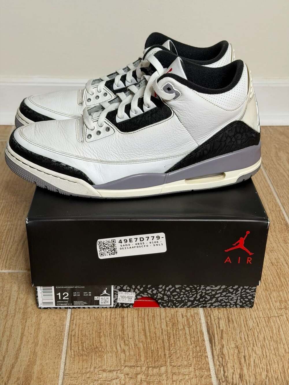 Air Jordan 3 Retro Cement Grey Size 12 with Box (CT8532 111)